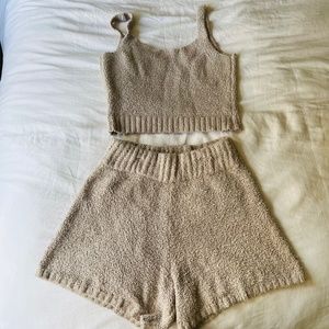 RARE SKIMS Cozy Knit Tank and Shorts Set Stone M/L